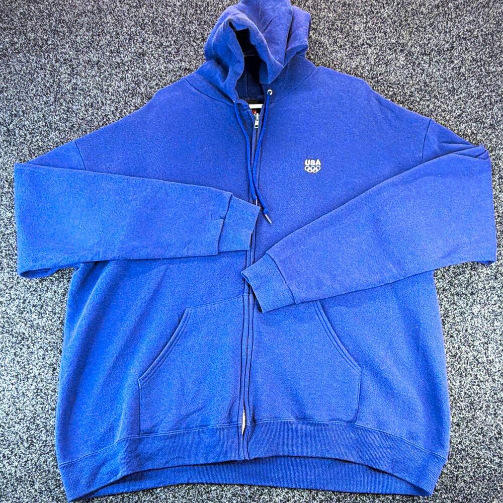 Vintage 90s USA Olympics Full Zip Hoodie Blue JCPenney Made in USA Sweatshirt